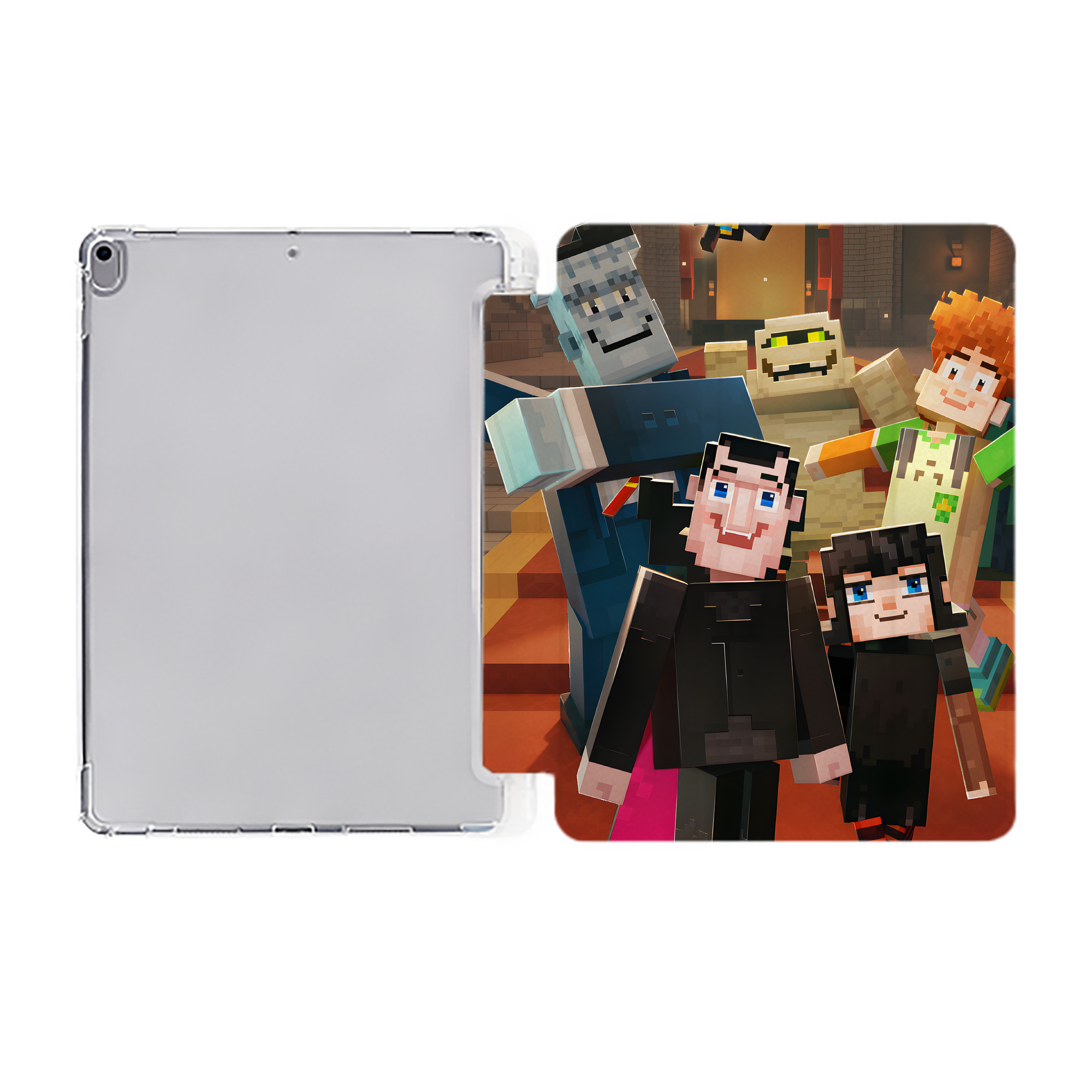 （画像用） マインクラフト ブロックの世界 Minecraft MC Block world IPad ケース ペン収納付き 三つ折りスタンド PUレザー×シリコン 対応機種9.5/10.5/10.9インチ